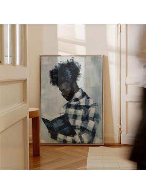 Ninastore Afro Adam Kitap Okuyor Baskısı: Soyut Çağdaş Duvar Sanatı (Dijital Indirme)