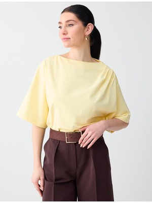 Jimmy Key Sarı Rahat Kesim Kayık Yaka Düşük Omuz Örme Bluz