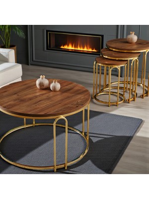 Zigon Sehpa ve Orta Sehpa Set Lenka Koyu Ceviz Suntalam Gold Ayaklı Zigon-Orta-Sedaş