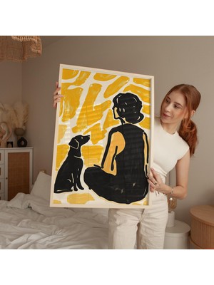 Ninastore Kadın ve Köpek Duvar Sanatı Baskısı Modern Soyut Illüstrasyon Evcil Hayvan Severler Için Sanat Eseri