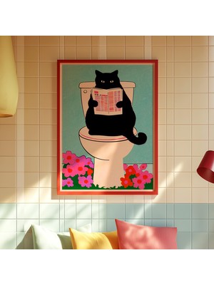 Ninastore Komik Siyah Kedi Banyo Baskısı: Pop Art Tuvalet Mizahı (Dijital Indirme)