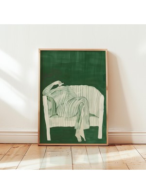 Ninastore Sigara Içen Kadın Duvar Sanatı: Zümrüt Yeşili Soyut Baskı (Dijital Indirme)