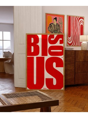 Ninastore Bisous Posteri: Fransız Tipografisi/ Kırmızı Duvar Sanatı (Dijital Indirme)