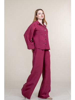 MissVina Çizgili Modal Kumaş Gömlek Pantolon Takım 1300