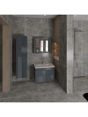80 cm Mdf Banyo Dolap Seti  Alt Modül + Aynalı Üst Modül +Boy Dolabı