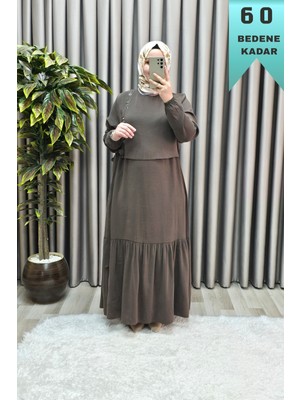 Elmas Tesettür Kadın Giyim Büyük Beden Cubra Kumaş Kuş Gözü Model Boydan Elbise