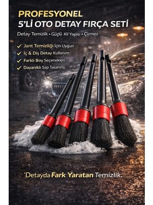 Ebrayn 5’li Oto Detay Fırça Seti – Iç & Dış Temizlik Için Profesyonel Detailing Fırça Takımı