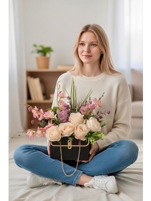 Sedosh Home Vision Somon Güller Aranjmanı Çanta Kutuda Dekoratif