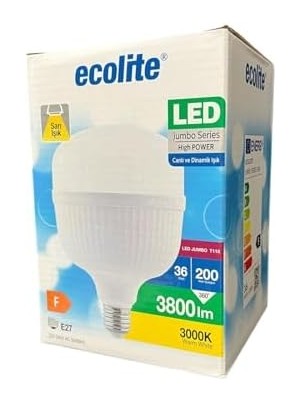 36W LED Ampul – 200W Eşdeğeri | E27 Duy, 3000K Sarı Işık, 3800 Lümen | Enerji Tasarruflu LED Ampul | Ac 220V, 166X110MM