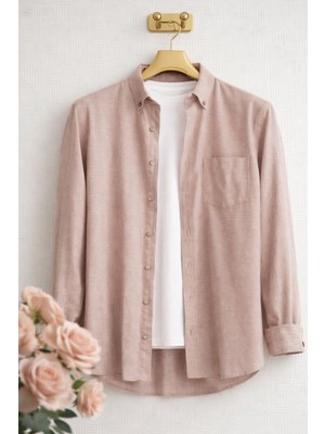 Varetta Erkek Somon Bej Düz Gömlek Uzun Kollu Cepli Yaka Düğmeli