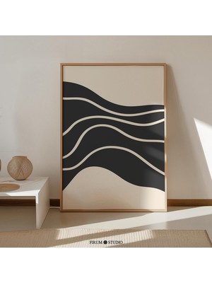 Ninastore Yüzyıl Ortası Soyut/ Siyah ve Bej Anında Indirilebilir Sanat Baskısı/ Minimalist Iskandinav Oturma O