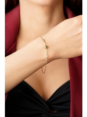 Fiyonk Kuyumculuk 14 Ayar Altın Şişko Kuzey Yıldız Aynalı Zincirl Bileklik