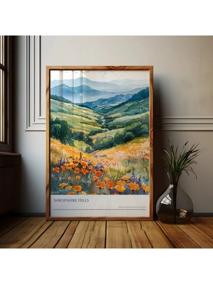 Ninastore Shropshire Tepeleri Suluboya Manzara Sanat Baskısı: Ingiliz Kırsalı Posteri