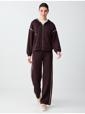 Jimmy Key Acı Kahve Normal Bel Normal Paça Çizgili Örme Jogger Pantolon