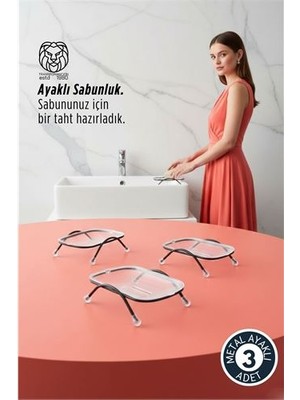 Toyigoo 3 Lü Ayaklı Sabunluk – Su Giderli Şeffaf Tasarım 12 x 9 cm Tezgah Üstü Kullanım