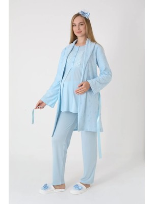 Erdeniz Tekstil Lohusa ve Hamile Giyim Pijama ve Sabahlıklı Jakarlı Havlu Desenli Viskon Pamuk Karışımlı Düğmeli