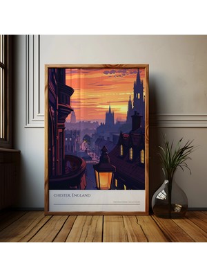 Ninastore Chester Ingiltere Gün Batımı Posteri: Vintage Seyahat Baskısı