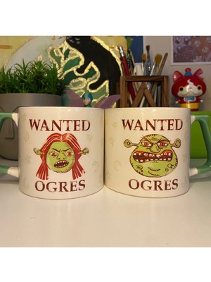 Mor Mürekkep Shrek & Fiona 2’li Çift Kupa Bardak Çay Kahve Fincanı