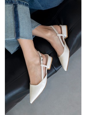 Straswans Chrest Kadın Topuklu Kırışık Deri  Ayakkabı Bej