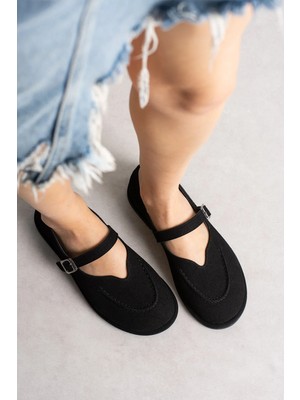 Kadın Siyah Süet Tokalı Mary Jane Loafer Ayakkabı Günlük Ruız