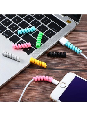 Bucuks® 4lü Apple, Android Şaj Kablosu Koruyucu Silikon Spiral Yay Aparat