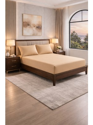 Homenup 120X200 Tek Kişilik Lastikli Çarşaf (Nevresim Kumaşı) Pamuk-Polyester Bej