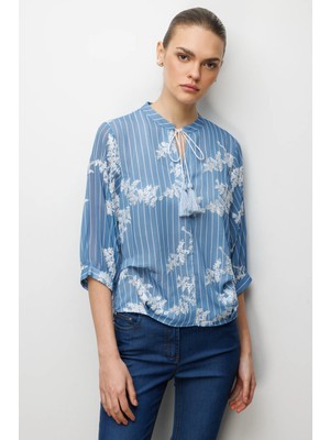 Ekol Kadın Işlemeli Yarım Kol Bluz 2044 Blue