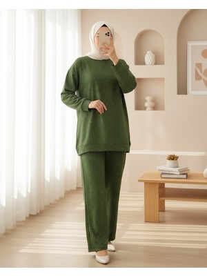 Moda Morfo Serpme Taş Detaylı Pantolonlu Oysho Takım -Koyu Yeşil