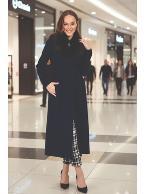 Barbora Kadın Kışlık Yakası Kürklü Kaşmir Karışımlı Kaşe Kaban