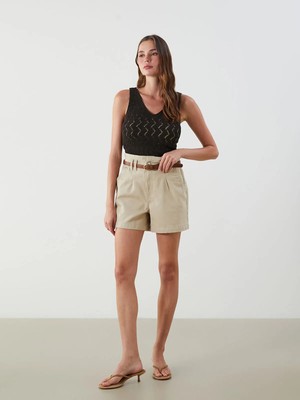 Lc Waikiki Yeni Sezon Beli Kemerli Paperbag Kadın Jean Şort