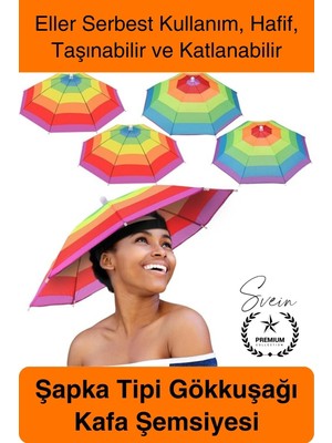 Svein #şemsiye Şapka Tipi Gökkuşağı Kafa Şemsiyesi Eller Serbest Şemsiye Güneş ve Yağmur Koruyucu Hafif