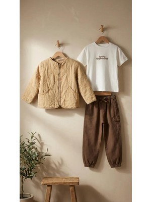 Tufy Erkek Çocuk Bayramlık 3’lü Takım Kapitone Ceket Tişört Pantolon Kombin Set