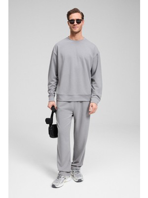 Grimelange VIENTO Erkek Bisiklet Yaka Uzun Kollu Regular Fit Gri Sweatshirt