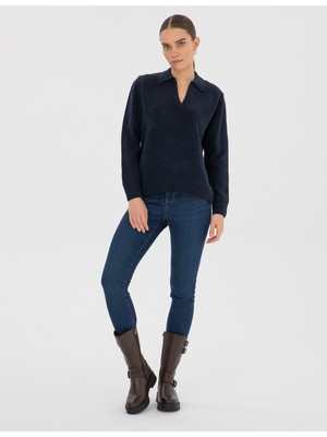 Pierre Cardin Kadın Lacivert Comfort Fit Polo Yaka Kazak 50317226-VR033