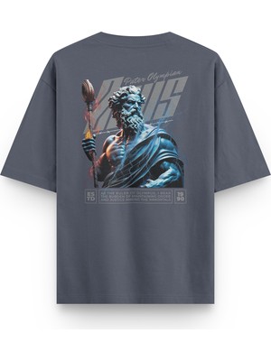 Overoz Zeus Sırt Baskılı Yarı Oversize Unisex Füme Tshirt 1405