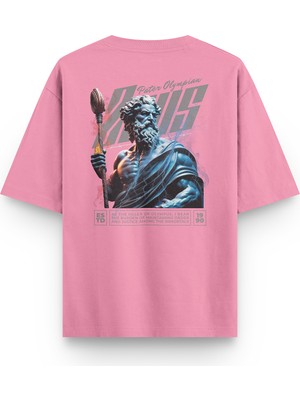 Overoz Zeus Sırt Baskılı Yarı Oversize Unisex Pembe Tshirt 1405