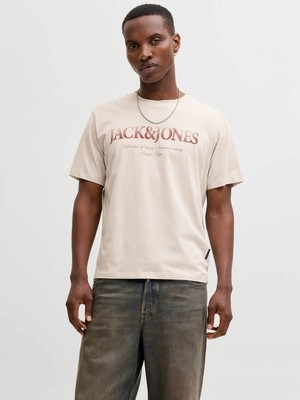 Jack & Jones Jjdevın Daytona Prınt Tee Bej Erkek T-Shirt 12290173