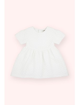 Panço Kız Bebek Yuvarlak Yaka Sırtı Fermuar Detaylı Beyaz Elbise