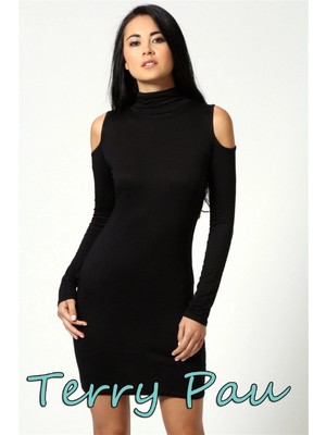 Liyuza B101177 Omuzu Açık Uzun Kollu Elbise