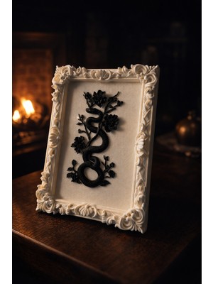 Eterna Yılan & Çiçek Rölyef Tablo | Varaklı Çerçeve  170MM X 230MM