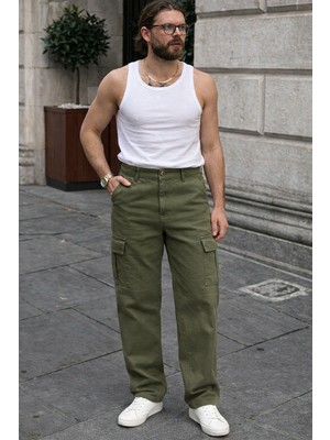 Comstar Erkek Günlük Kargo Cep Haki Baggy Pantolon