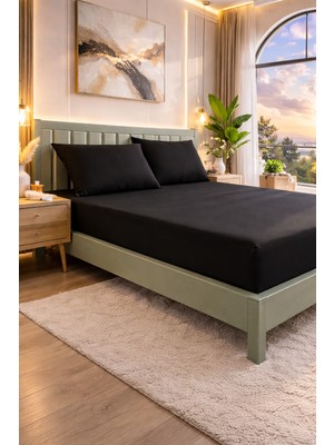 Homenup 90X190 Tek Kişilik Lastikli Çarşaf (Nevresim Kumaşı) Pamuk-Polyester Siyah