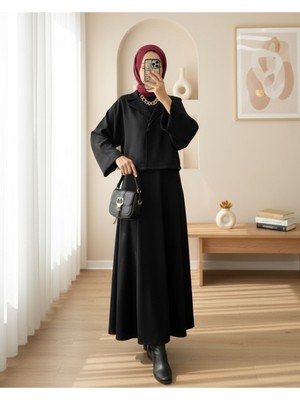 Modamorfo Tek Düğmeli Etekli Keçe Takım -Siyah