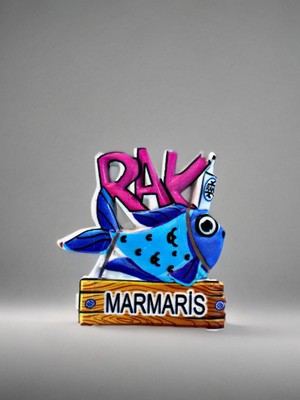 Mundy Rakı Balık Ayvalık Yazılı Polyester Magnet Buzdolabı Süsü – 5,5 cm x 6,5 cm (KOD:1074)