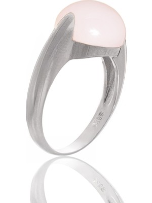 Yıldırım 925 Ayar Gümüş Pembe Kuvars Taşlı Modern Tasarım Kadın Gümüş Yüzük