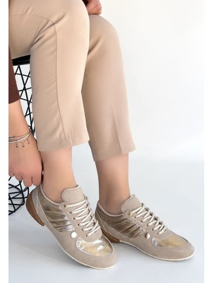 Shoegar Jawen Bej Nubuk Gold Detaylı Spor Ayakkabı