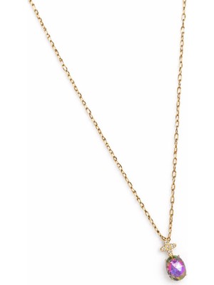 Asmentum Mor Taş Detaylı Zarif Altın Renk Kolye