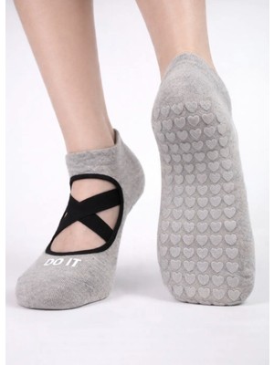Bemp 2 Çift Gri Melanj Renkli Pilates & Yoga Silikonlu Kaymaz Tabanlı Patik Çorap