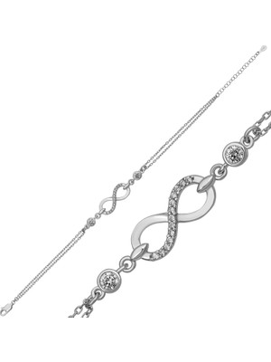 Gumush Gümüş Zirkon Taşlı Sonsuzluk Kadın Bileklik