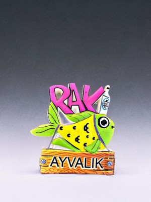 Mundy Rakı Balık Ayvalık Yazılı Polyester Magnet Buzdolabı Süsü – 5,5 cm x 6,5 cm (KOD:1076)